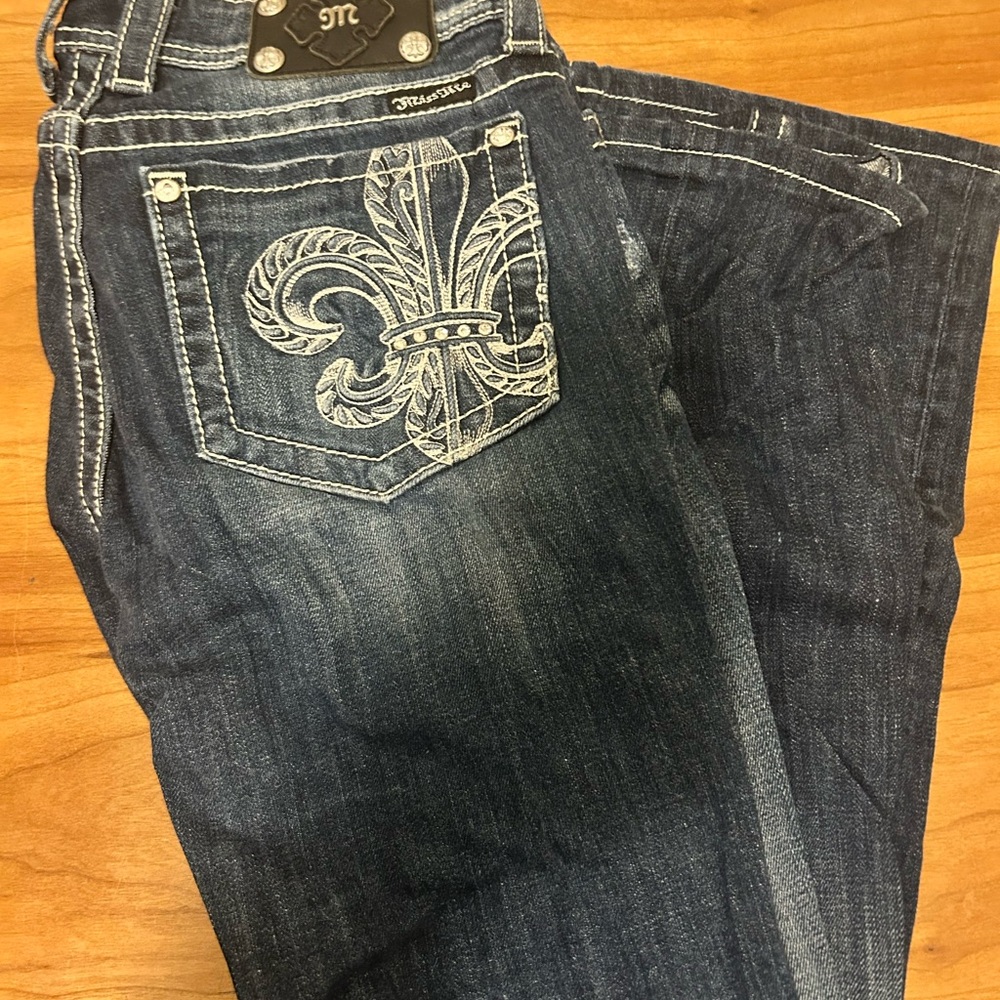 Miss Me Women's Boot Cut Jeans - Dark Blue with White Embroidery